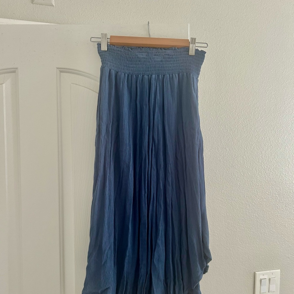 Final Touch Navy Blue Smocked-Waist Maxi Skirt